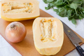 spaghetti squash, onion and spinach
