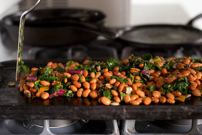 swiss chard, pinto beans and bacon