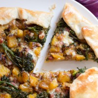 butternut squash, broccolini and pancetta galette with fontina