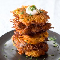 southwestern sweet potato latkes with chipotle sour cream