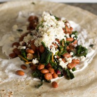 swiss chard, pinto and bacon burritos